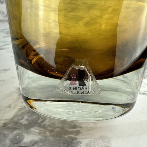 Vintage MCM Riihimaki Lasi Oy Vase Finland Amber 10 in Art Glass Original Label - Picture 5 of 7